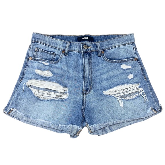 AERO Mom Jean Shorts Distressed Ripped‎ Denim Light Wash Woman's Size 10 - Picture 1 of 6